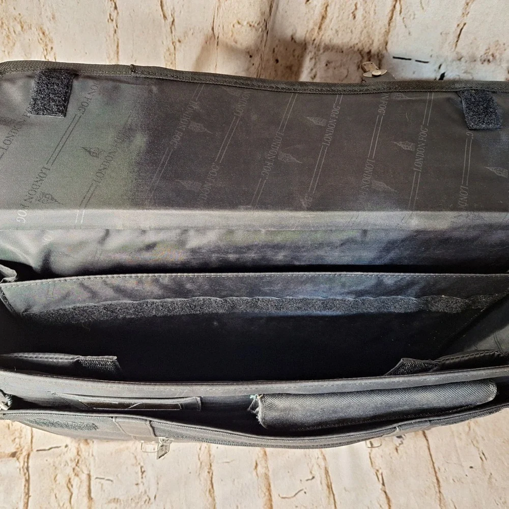 Vintage London Fog Black Canvas Briefcase‎ Laptop Travel Office Work Bag 19